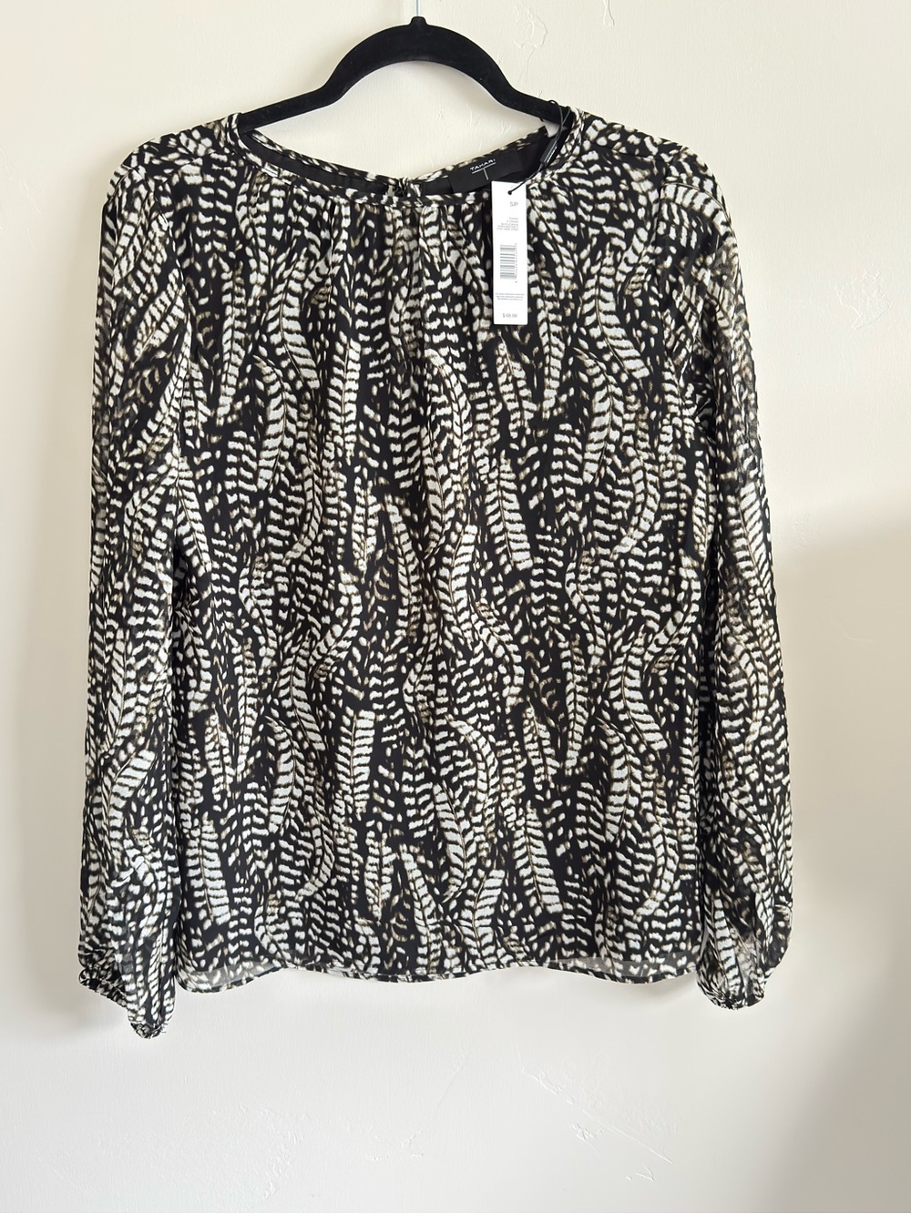 Tahari-Womens Abstract Leaf Swirl Print Long Sleeve Blouse Size S NWT